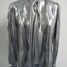 St. John Silver Metallic Button Blouse with Neck Tie/Scarf Women's Size 8