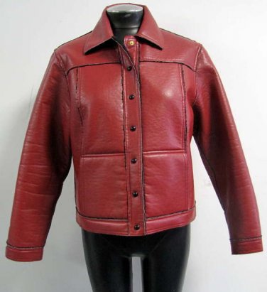 St. John Faux Leather Burgundy Bomber Jacket w/ Fleece Lining S