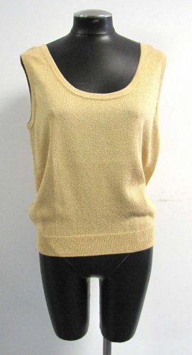 St. John Basics Marie Gray Gold Shimmer Metallic Santana Knit Sleeveless Top L