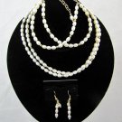 Fresh Water Pearl Necklace Set, Bracelet and Earrings