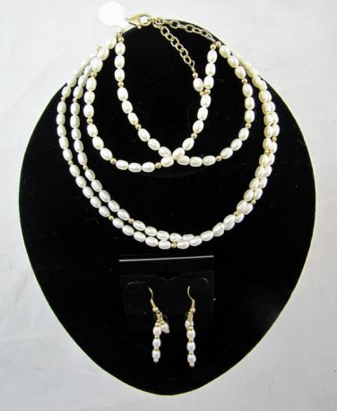 Fresh Water Pearl Necklace Set, Bracelet and Earrings