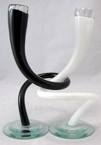 Handblown Glass Intertwined Candlesticks - Black and White