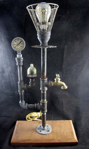Handmade Industrial Steampunk Re-purposed Sprocket & Gauge Lamp
