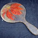 Wooden Poinsettia Flower Carved Antique Beveled Hand Mirror