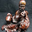 VTG Oriental Resting Man and Tiger Rose Wood Sculpture with Bone Inlay