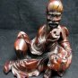 VTG Oriental Resting Man and Tiger Rose Wood Sculpture with Bone Inlay
