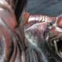 VTG Oriental Resting Man and Tiger Rose Wood Sculpture with Bone Inlay