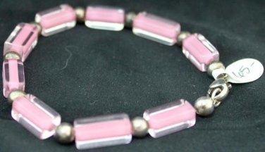 Handmade Pink Glass Bead Bracelet with Sterling Silver Clasp