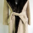 Vintage 3/4 Dark Brown and Beige Nutria / Coypu Fur and Wool Coat 39" Long