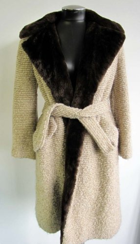 Vintage 3/4 Dark Brown and Beige Nutria / Coypu Fur and Wool Coat 39" Long