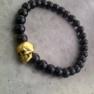 Gold Skull Black Beaded Bracelet