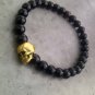 Gold Skull Black Beaded Bracelet