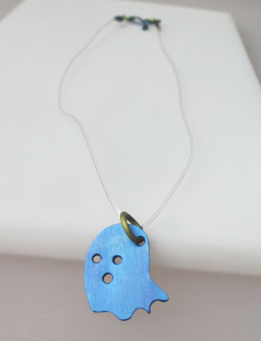 Titanium Floating Ghost Halloween Necklace also with handmade titanium findings on rubber cord