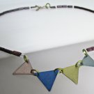 Triangle Titanium Necklace w/ Bronze Titanium Links Which Replicate Dark Wood Beads