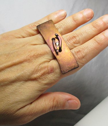 Bronze Anodized Titanium Bar Multi Finger Ring Size 8