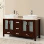 58" modern bath doublesink vanity espresso cabinet w/ cream top porcelain vessel