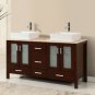 58" modern bath doublesink vanity espresso cabinet w/ cream top porcelain vessel