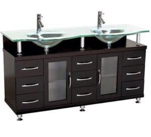 71" Glass top Modern Double Vanity Black w/ faucet sink