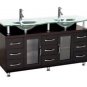 71" Glass top Modern Double Vanity Black w/ faucet sink