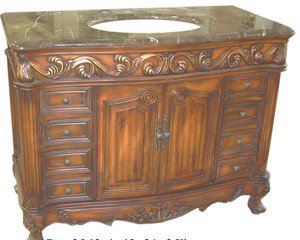 42" Coffee Marble bathroom vanity Teak finish sink