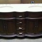 72" Teak bathroom double vanity sink cream marble traditional carved thick leg