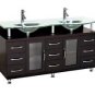 63" Glass top Modern Double Vanity Black w/ faucet sink