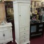 22" Whitewash Stained Linen Tower Cabinet w/ Inside Mirror