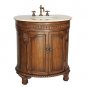 32" Cream Marble bathroom vanity Teak finish barrel sink