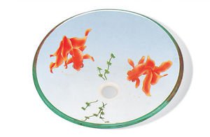 clear coy fish glass vessel bowl sink 16" diameter