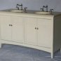 60" Whitewash-stained bathroom double vanity sink cream marble