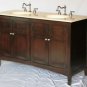 60" Espresso-stained bathroom double vanity sink cream marble