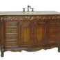 60" Teak-stained bathroom vanity sink cream marble w/ matching linen tower