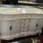 60" combo whitewash-stain bathroom double vanity sink cream marble w/linen tower