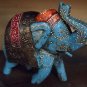 Blue Indian Wooden Elephant Carving