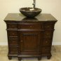36" Coffee marble Bathroom Vanity Vessel Style Teak brown w Faucet & Clear Bowl