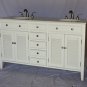 60" Whitewash-stained bathroom double vanity sink white color stone top