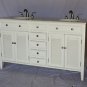 60" Whitewash-stained bathroom double vanity sink white color stone top