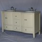 60" Whitewash-stained bathroom double vanity sink white color stone