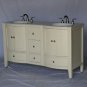 60" Whitewash-stained bathroom double vanity sink white color stone