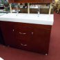 60" Cherry-stained bathroom double vanity sink white porcelain top w/ faucets