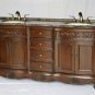 72" Teak-stained bathroom vanity double sink coffee marble w/ backsplash