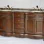 72" Teak-stained bathroom vanity double sink coffee marble w/ backsplash
