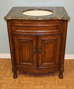 30" Coffee Marble bathroom vanity Teak finish sink