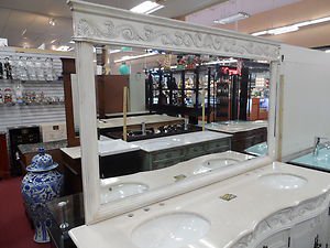 68" scroll design mirror whitewash stain