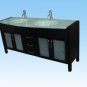 71" Frosted Glass top Modern Double Vanity Black w/ faucets sink