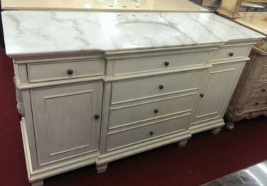 60" Whitewash-stained bathroom single vanity sink white marble