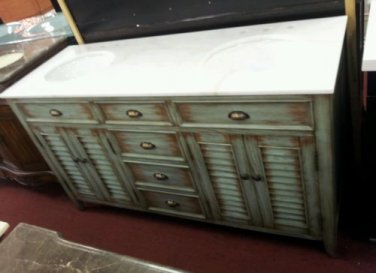 60" Aqua washed bathroom double vanity sink white marble cottage style