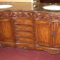 60" Teak stained Bathroom Vanity Double Sink Coffee Marble w/ Cream Bowls