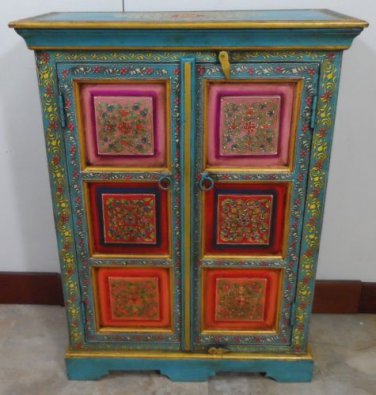 India Hand Raised Painted 2 Door Cabinet / Chest 27" wide 36" Tall