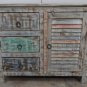 35" Hand Painted Rustic 3 Drawer /  2 door Wood Cabinet /  Chest from India